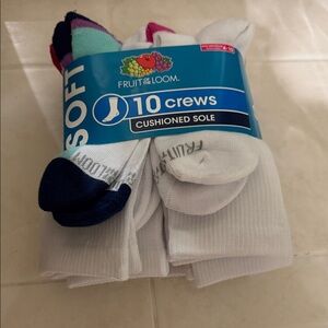 Fruit of the Loom Kids Cushioned Crew Socks - White and Multicolor Heals & Toes